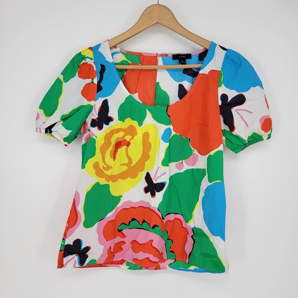 J. Crew Tops - J. Crew short sleeve floral bold print blouse top 8 colorful vacation beach